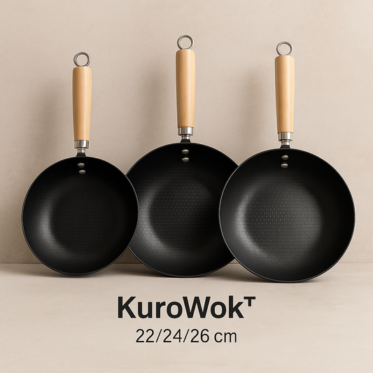 Pack KuroWok™ 3 Piezas – 22/24/26 cm (Hierro Japonés · Cocina Saludable)